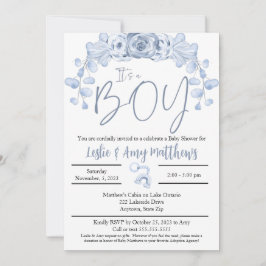 En liten babystöldsinbjudan, blå blommigt inbjudningar