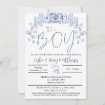 En liten babystöldsinbjudan, blå blommigt