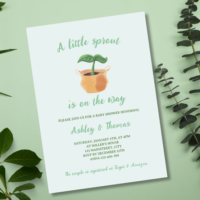 En liten  babystövel för groddar inbjudningar (A Little Sprout Gardening Plant Baby Shower Invitation)