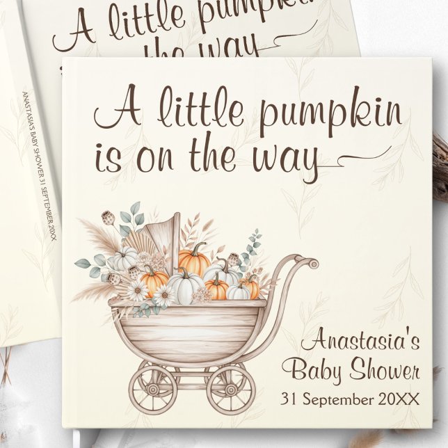 En liten babystövel för Pumpkin Boho Gästböcker (A Little Pumpkin Is On The Way Baby Shower Guest Book with baby carriage)