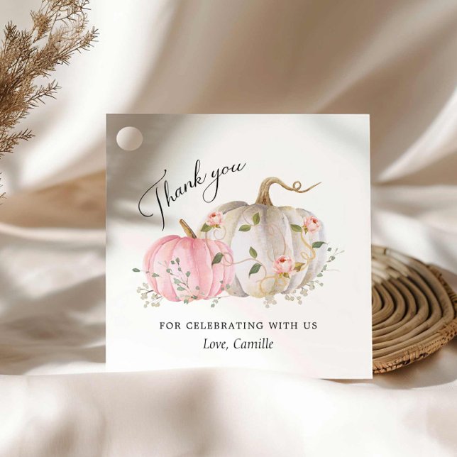En liten babystövel gåvor etiketter (Baby Shower Tags Elegant Fall Pumpkin Baby Girl )