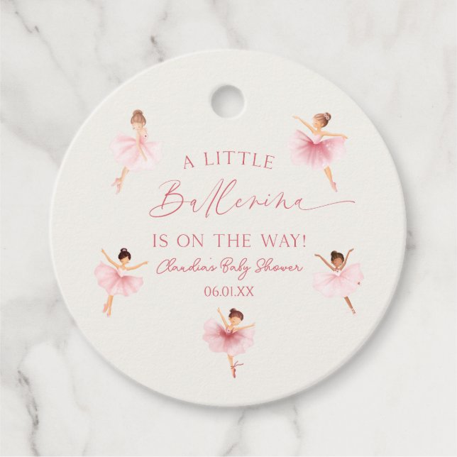 En liten Ballerina Rosa Ballet Baby Shower Gåvor Etiketter (Framsida)
