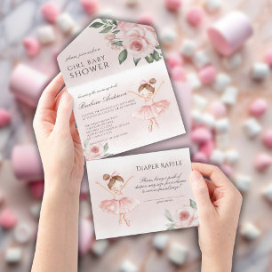 En liten Ballerina Watercolor Girl Baby Shower