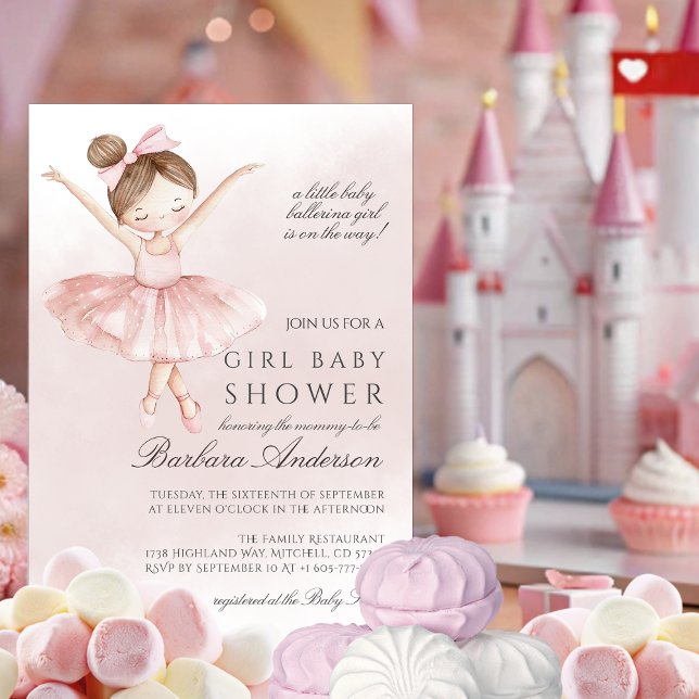 En liten Ballerina Watercolor Girl Baby Shower Inbjudningar (A Little Ballerina Watercolor Girl Baby Shower Invitation)