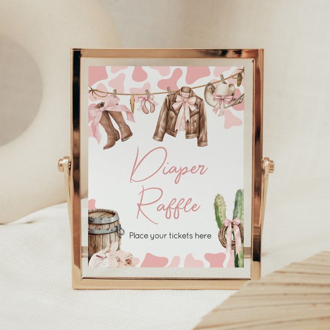 En liten barnflicka, babyskor Diaper Raffle Poster (A Little Cowgirl Clothesline Baby Shower Diaper Raffle Sign)