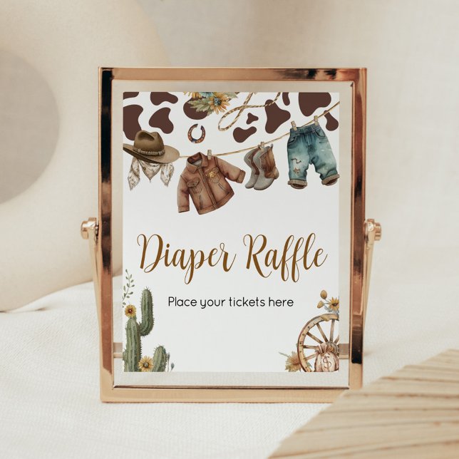 En liten barnsäng för barn.. poster (A Little Cowboy Baby Shower Diaper Raffle Sign)