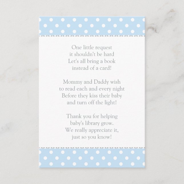 En liten begäran Blue Baby Shower Bok Tilläggskort (Framsida)