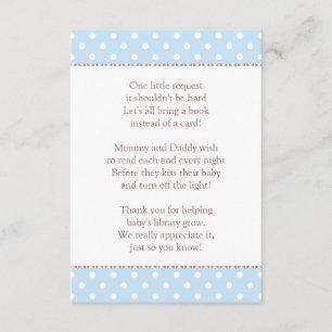 En liten begäran Blue Baby Shower Bok Tilläggskort