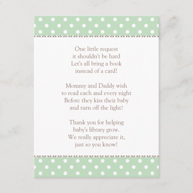 En liten begäran | Bok i Mint Grönt Baby Shower Tilläggskort (Framsida)