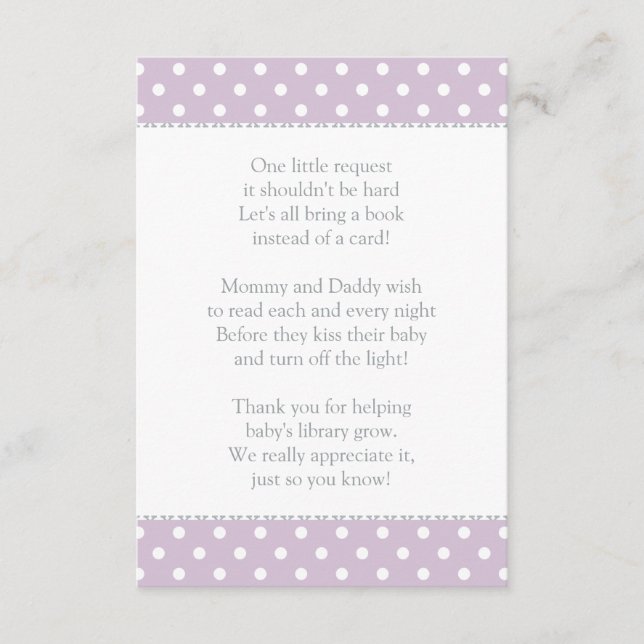 En liten begäran Lavender Baby Shower Bok Tilläggskort (Framsida)