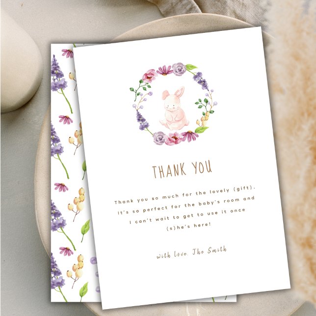 En liten bit Påsk Blommigt utandningsskö för andni Tack Kort (A Tiny Bunny Easter Floral Wreath Baby Shower Thank You Card)