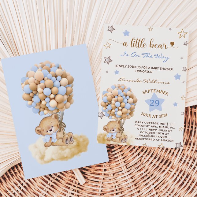 En liten björn Blå Baby Boy Shower Inbjudningar (Skapare uppladdad)