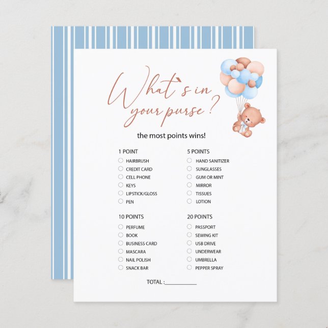 En liten björnunge baby  Vad finns i din handväska (Fram/baksida)