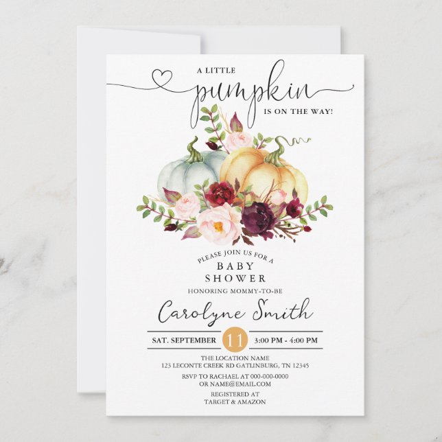 En liten Blommigt, babystövel Inbjudningar (Framsida)