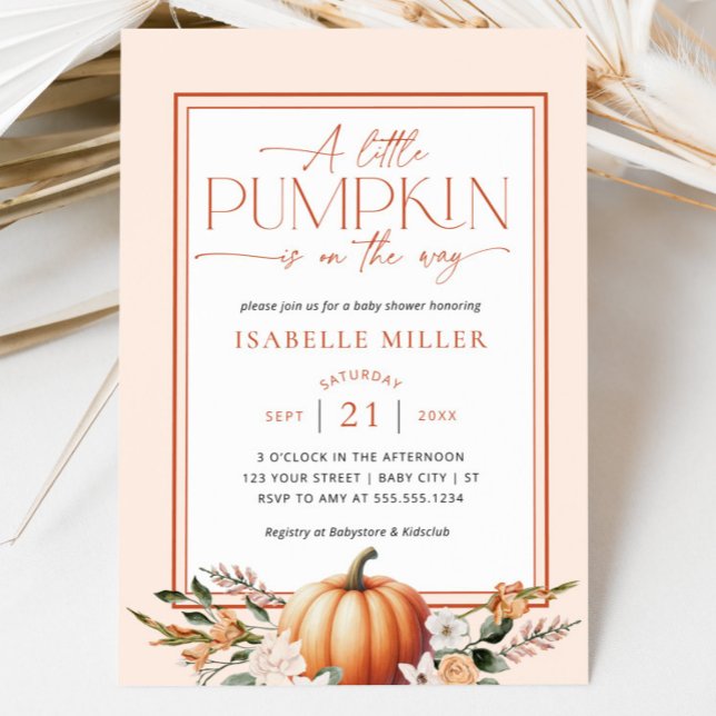 En liten Blommigt, babystövel Inbjudningar (A Little Pumpkin Fall Floral Baby Shower Invitation)