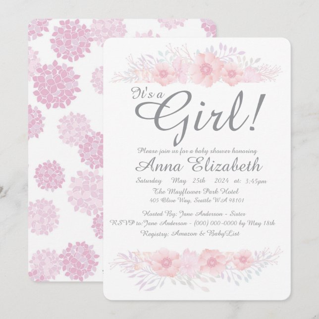 en liten blommigt, en liten babydusch botanisk inbjudningar (Fram/baksida)