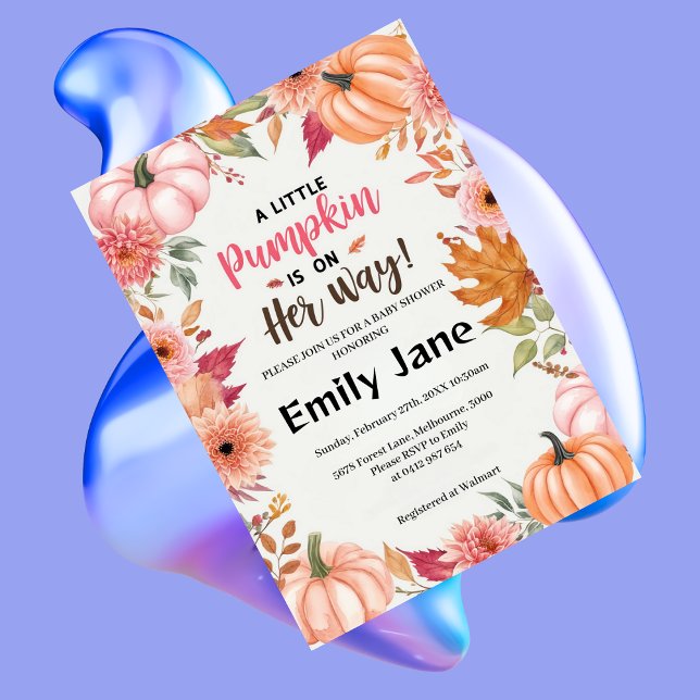En liten Blommigt Pumpkin Baby Shower Inbjudningar (Skapare uppladdad)