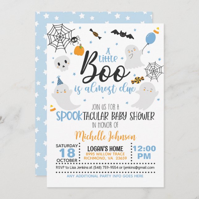 En liten boj är nästan på plats - blå/Wh Inbjudningar (Fram/baksida)