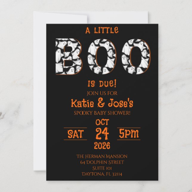 En liten boo är Ghost Halloween Baby Shower Inbjudningar (Framsida)