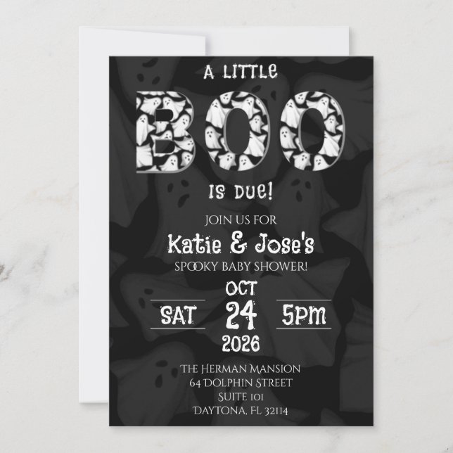 En liten boo är inbjudan till Ghost Baby Shower (Framsida)