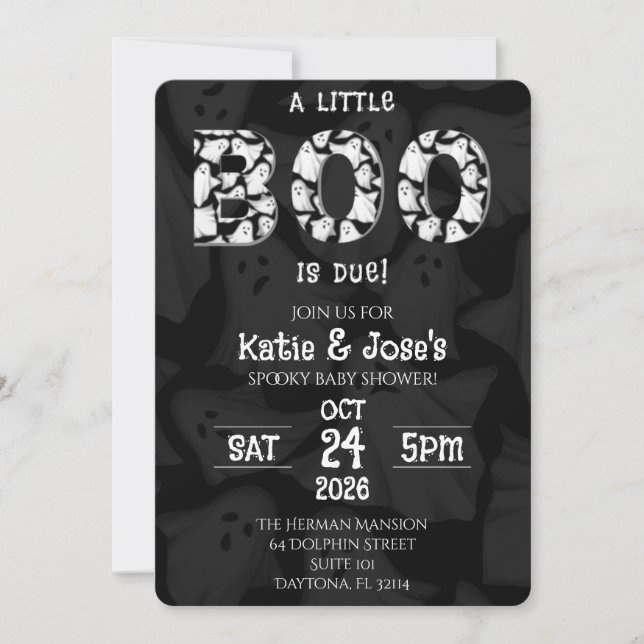 En liten boo är inbjudan till Ghost Baby Shower (Framsida)