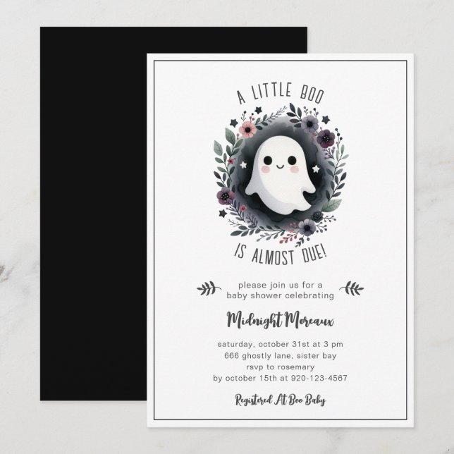 En liten boo är nästan på väg att bli Halloween-ba Inbjudningar (Fram/baksida)