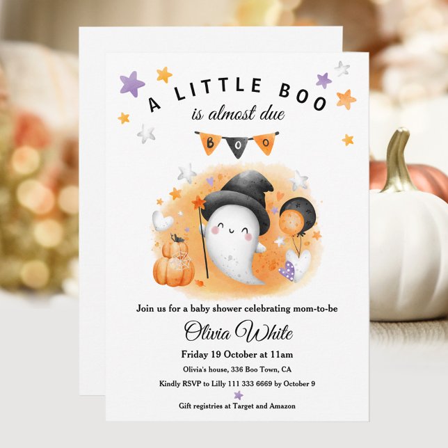 En liten boo är nästan på väg att bli Halloween-ba Inbjudningar (A Little Boo Is Almost Due Halloween Baby Shower Invitation)