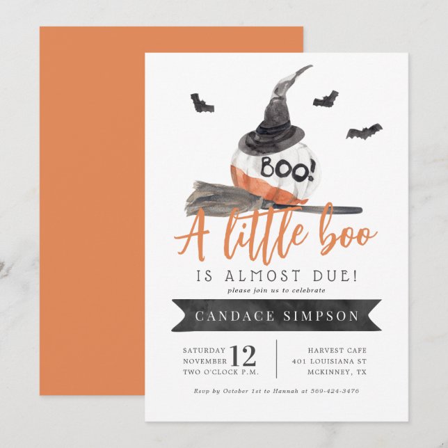 En liten boo är nästan på väg till Halloween Baby  Inbjudningar (Fram/baksida)