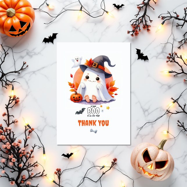 "En liten boo är på väg" Halloween Baby Shower Tack Kort ("A Little Boo is on the Way" Halloween Baby Shower Thank You Card)