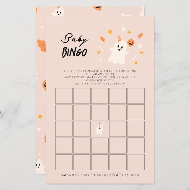 En liten boo är snart på Baby Bingo (Fram/baksida)