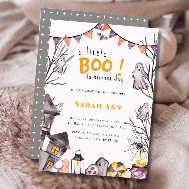 En liten boo är snart på grund av Ghost Baby Showe Inbjudningar (A little Boo is Almost Due Ghost Baby Shower Invitation)