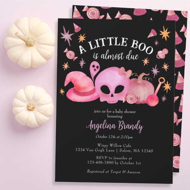 En liten Boo Black & Rosa Halloween Baby Shower Inbjudningar (Skapare uppladdad)