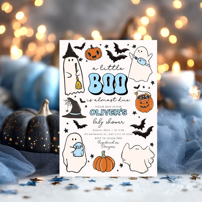 En liten Boo Blue Halloween Baby Shower-inbjudan Inbjudningar (Skapare uppladdad)