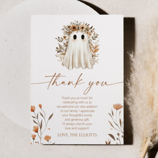 En liten Boo Boho Ghost WildblomBaby Shower Tack Kort (Skapare uppladdad)