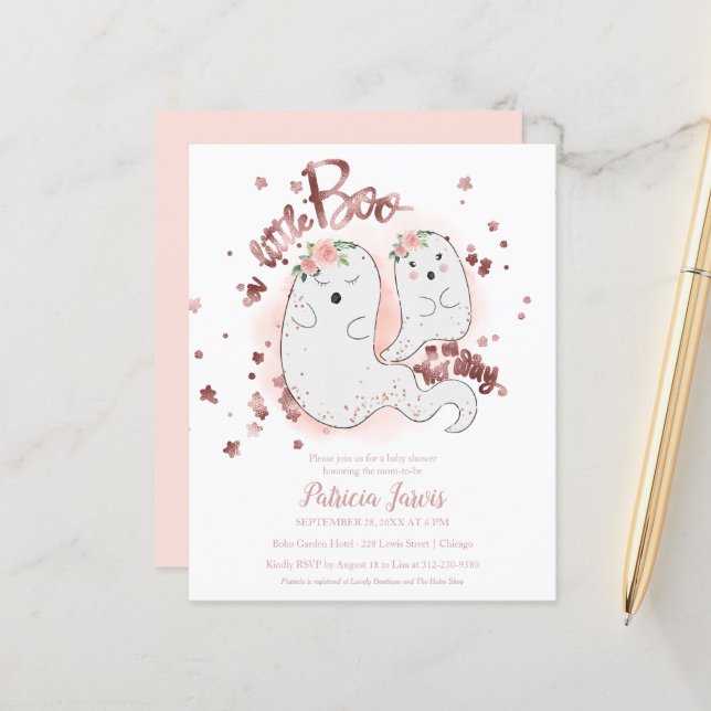En liten Boo Budget Flickas Babyshower-inbjudan (Fram/Back In Situ)