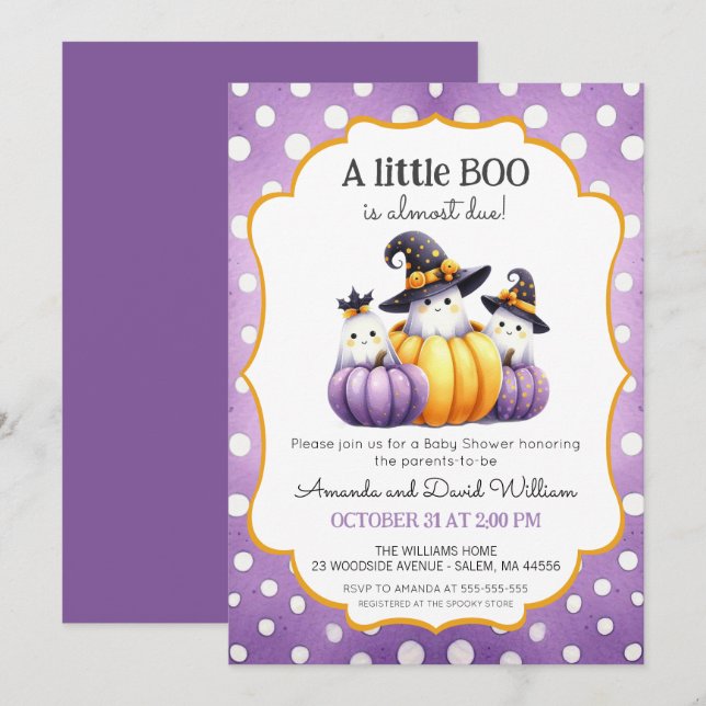 En liten Boo Cute Ghost Halloween Baby Shower Inbjudningar (Fram/baksida)