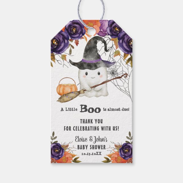 En liten Boo Cute Ghost Halloween Baby Shower Presentetikett (Framsidan)