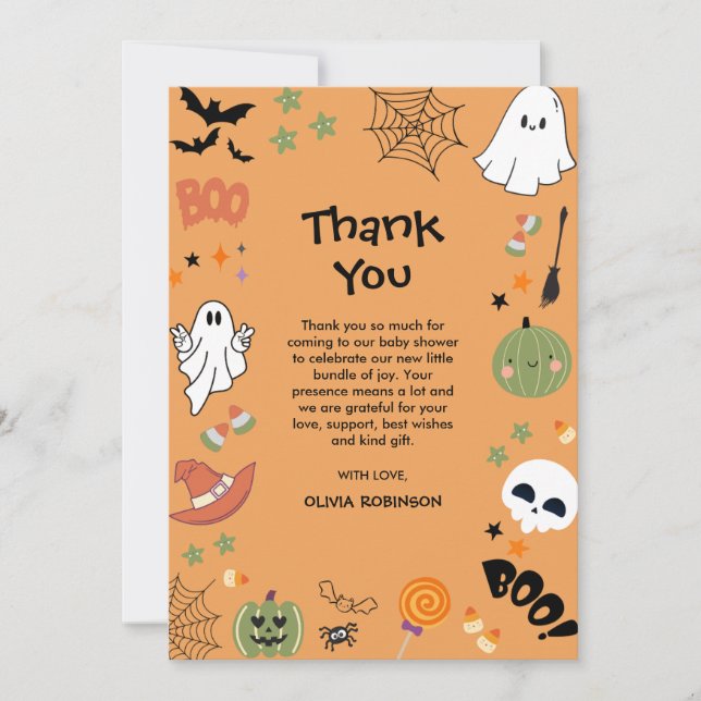 En liten Boo Cute Ghost Halloween Baby Shower Tack Kort (Framsida)