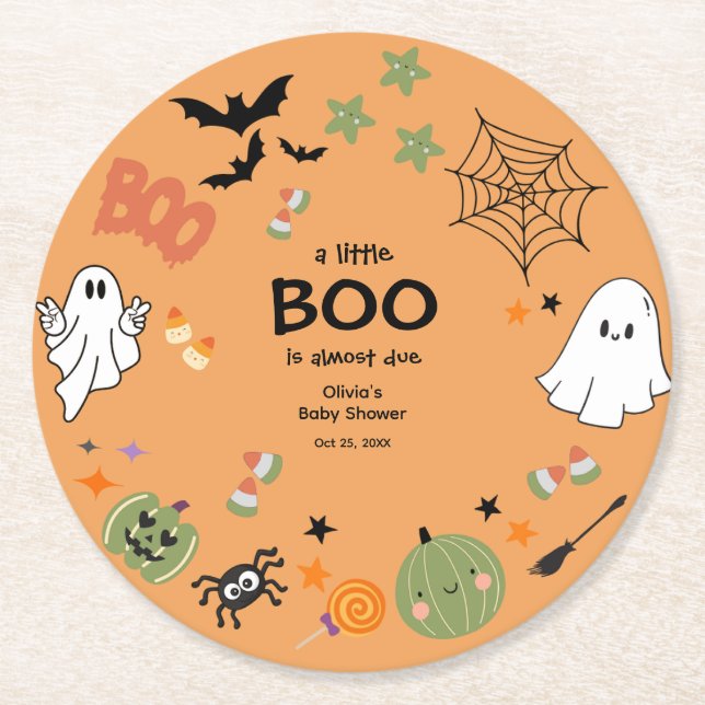 En liten Boo Cute Ghost Halloween Baby Shower Underlägg Papper Rund (Framsidan)