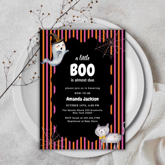 En liten Boo Ghost Cat Baby Shower Inbjudningar (Colorful A Little Boo Ghost Cat Baby Shower Invitation)