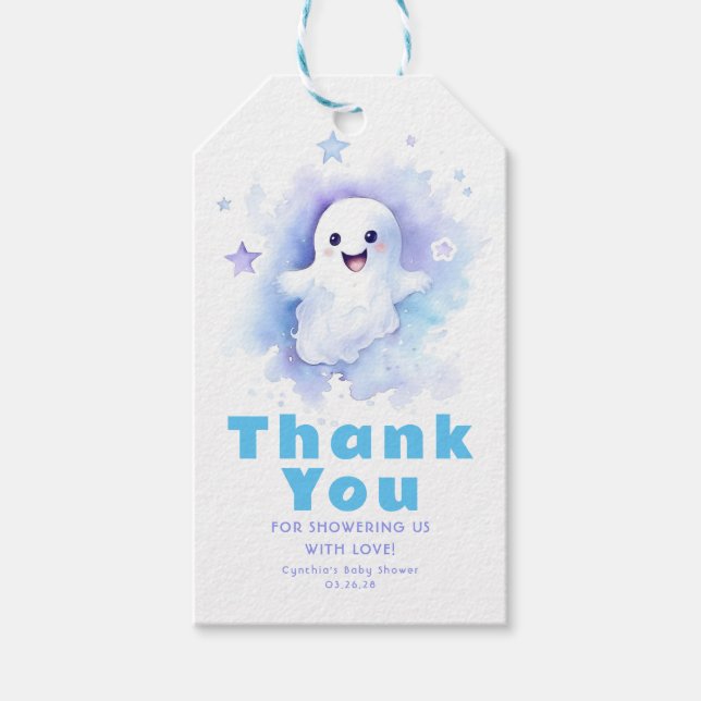 En liten Boo Ghost Cute Halloween Baby Shower Presentetikett (Framsidan)