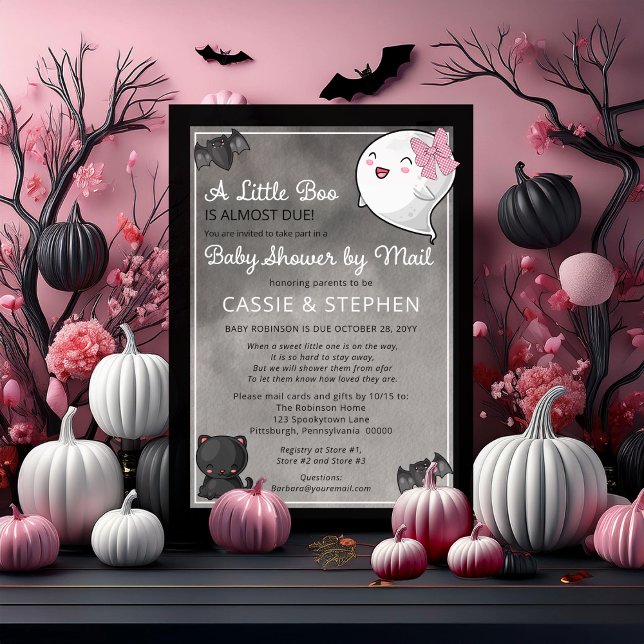 En liten Boo Ghost Girl Baby Shower by Mail Inbjudningar (Cute "A Little Boo" "Baby Shower by Mail" Girl Coquette Ghost Kawaii Baby Shower Invitation)