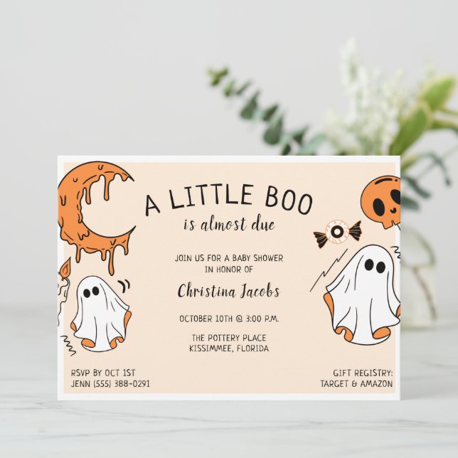 En liten Boo Ghost Halloween Baby Shower Inbjudningar (Stående Fram)