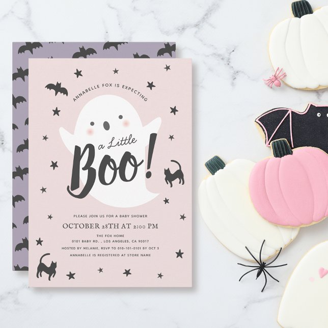 En liten Boo Ghost Halloween Rosa Girl Baby Shower Inbjudningar (Skapare uppladdad)