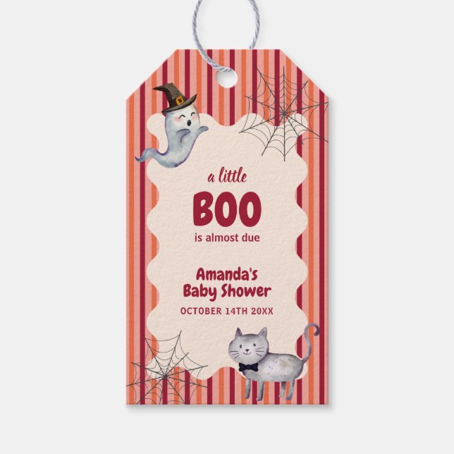 En liten Boo Ghost-katt höstbabystövel Presentetikett (Framsidan)