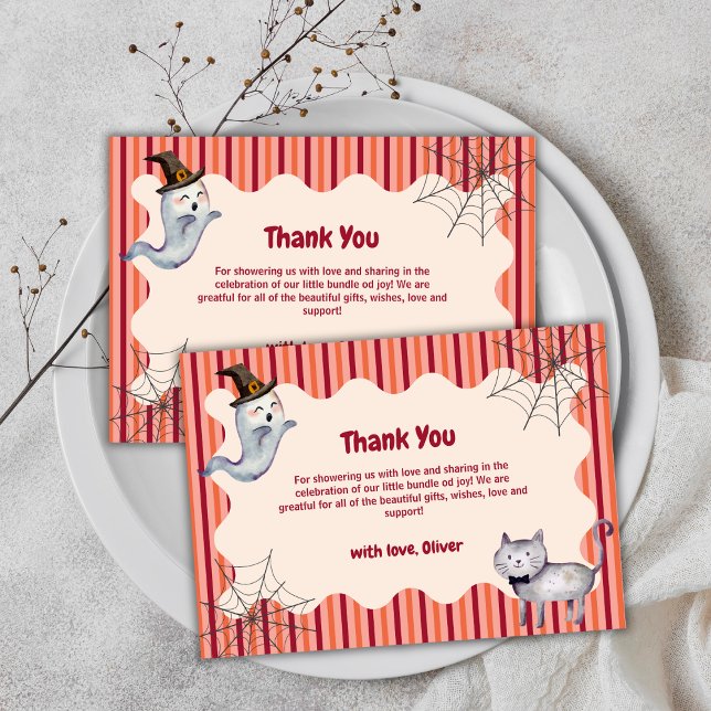 En liten Boo Ghost-katt höstbabystövel Tack Kort (A Little Boo Ghost Cat Fall Autumn Baby Shower Thank You Card)