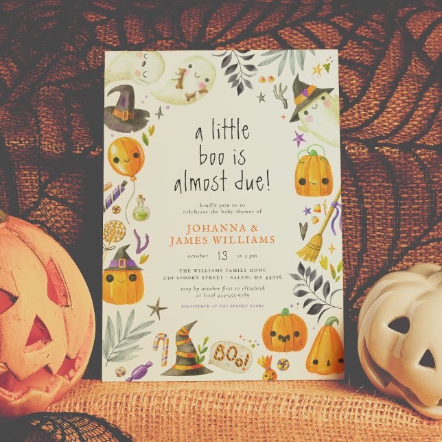 En liten Boo Ghost och Pumpkin Halloween Baby Show Inbjudningar (Skapare uppladdad)