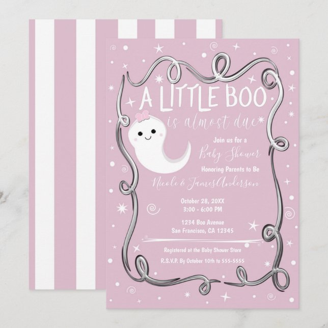 En liten Boo Ghost Rosa Halloween Baby Shower Inbjudningar (Fram/baksida)