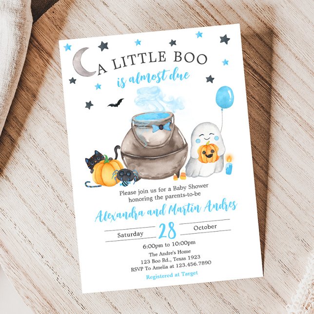 En liten Boo Halloween Baby Shower Inbjudningar (Blue A Little Boo Baby Shower Invitation)