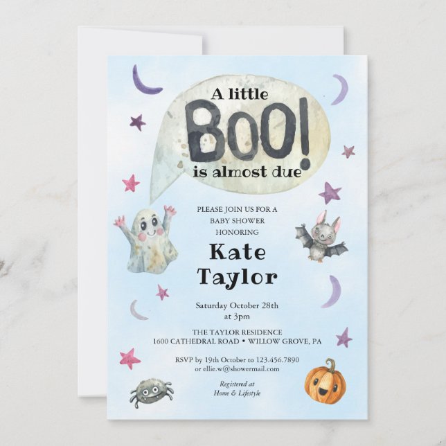En liten Boo Halloween Blå Bebis Shower Inbjudningar (Framsida)